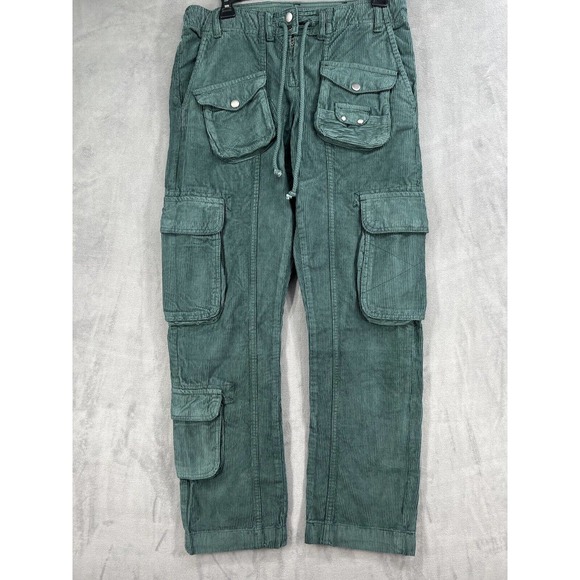 Free People Tahiti Cord Cargo Pants Size Medium Green Drawstring - Picture 1 of 8